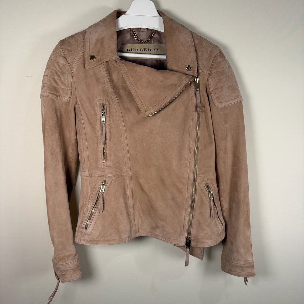 Burberry London England Suede Moto Jacket Womens – Antique Rose – IT42/US8